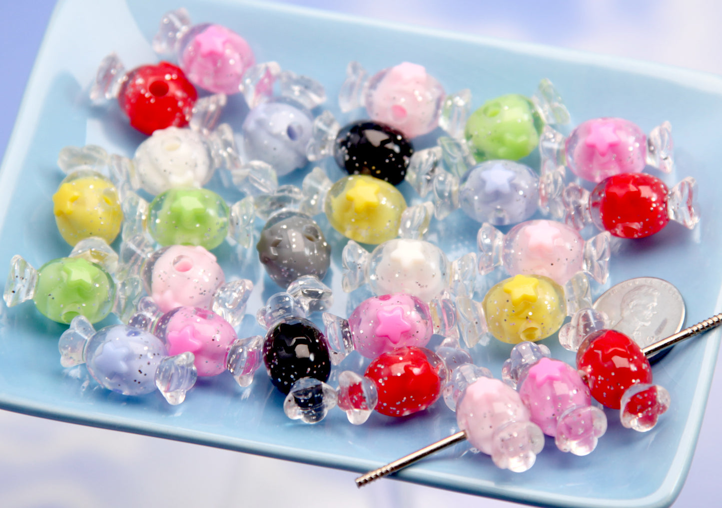 Candy Beads - 24mm Glitter Candies Cute Colorful Candy Shape Acrylic or Resin Beads (19 pieces)