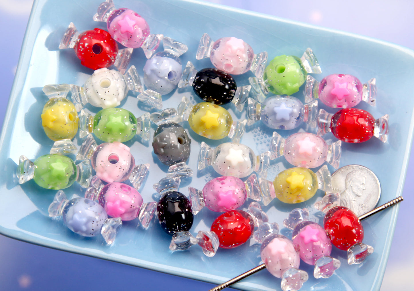 Candy Beads - 24mm Glitter Candies Cute Colorful Candy Shape Acrylic or Resin Beads (19 pieces)