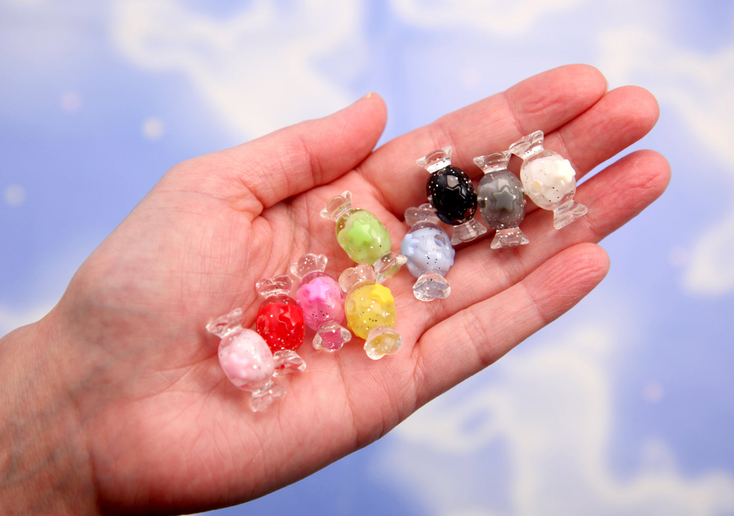 Candy Beads - 24mm Glitter Candies Cute Colorful Candy Shape Acrylic or Resin Beads (19 pieces)