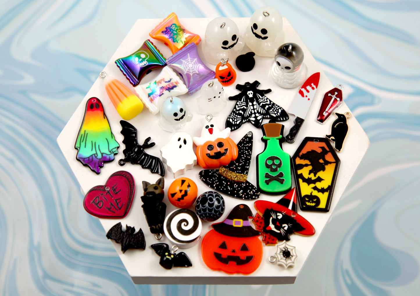 Halloween Charms and Beads Grab Bag - 100 pcs - Bead Soup - Cute Mixed Lot of Charms - great for kandi, ispy, sensory crafts, jewelry
