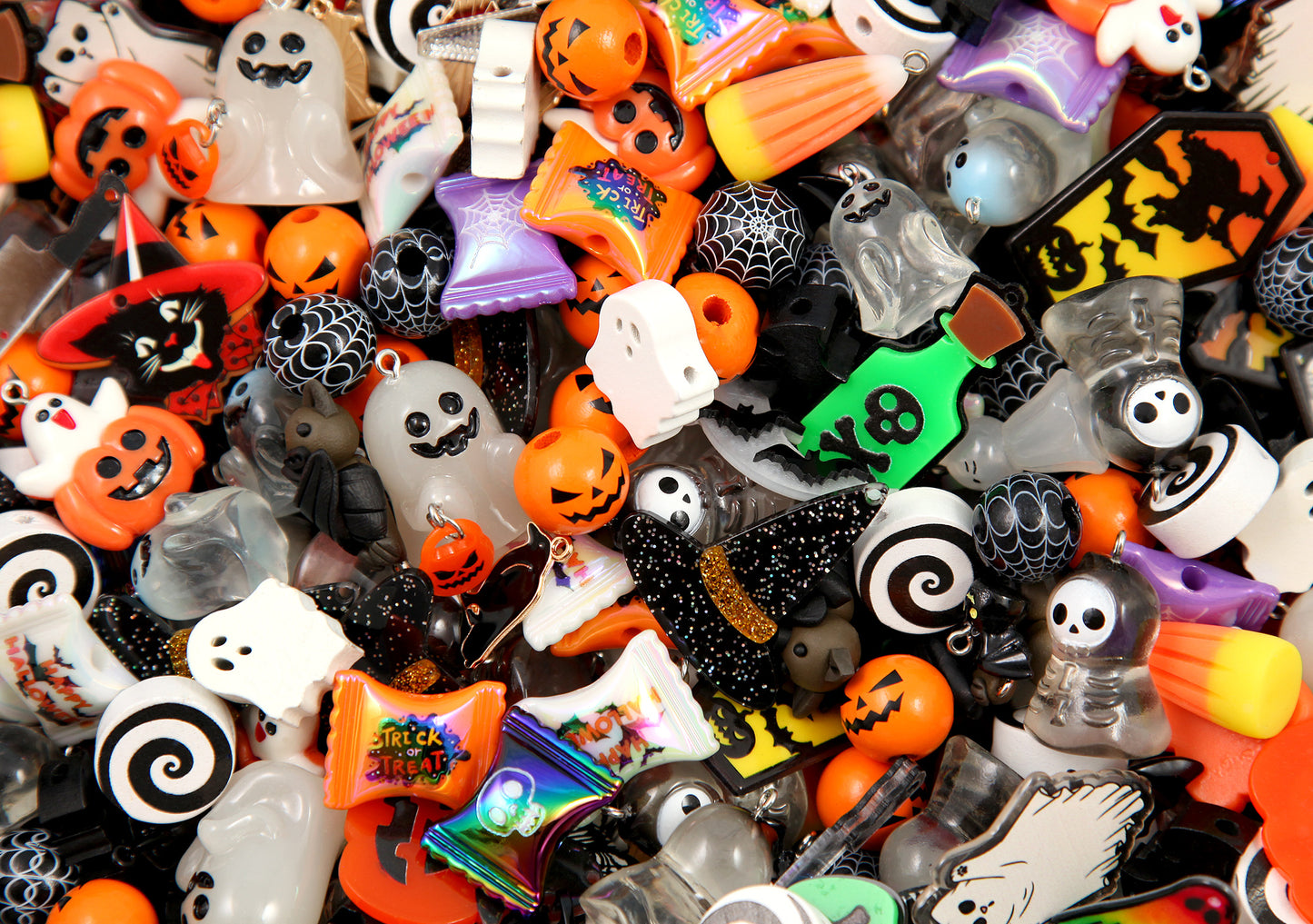 Halloween Charms and Beads Grab Bag - 100 pcs - Bead Soup - Cute Mixed Lot of Charms - great for kandi, ispy, sensory crafts, jewelry