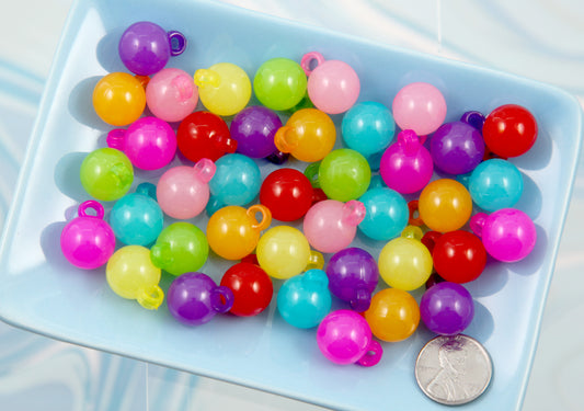 Bubble Charms - 50 pieces - 15mm Jelly Color Drop Bubble Shape Ball Charms Acrylic or Plastic Dangly Charms or Pendants