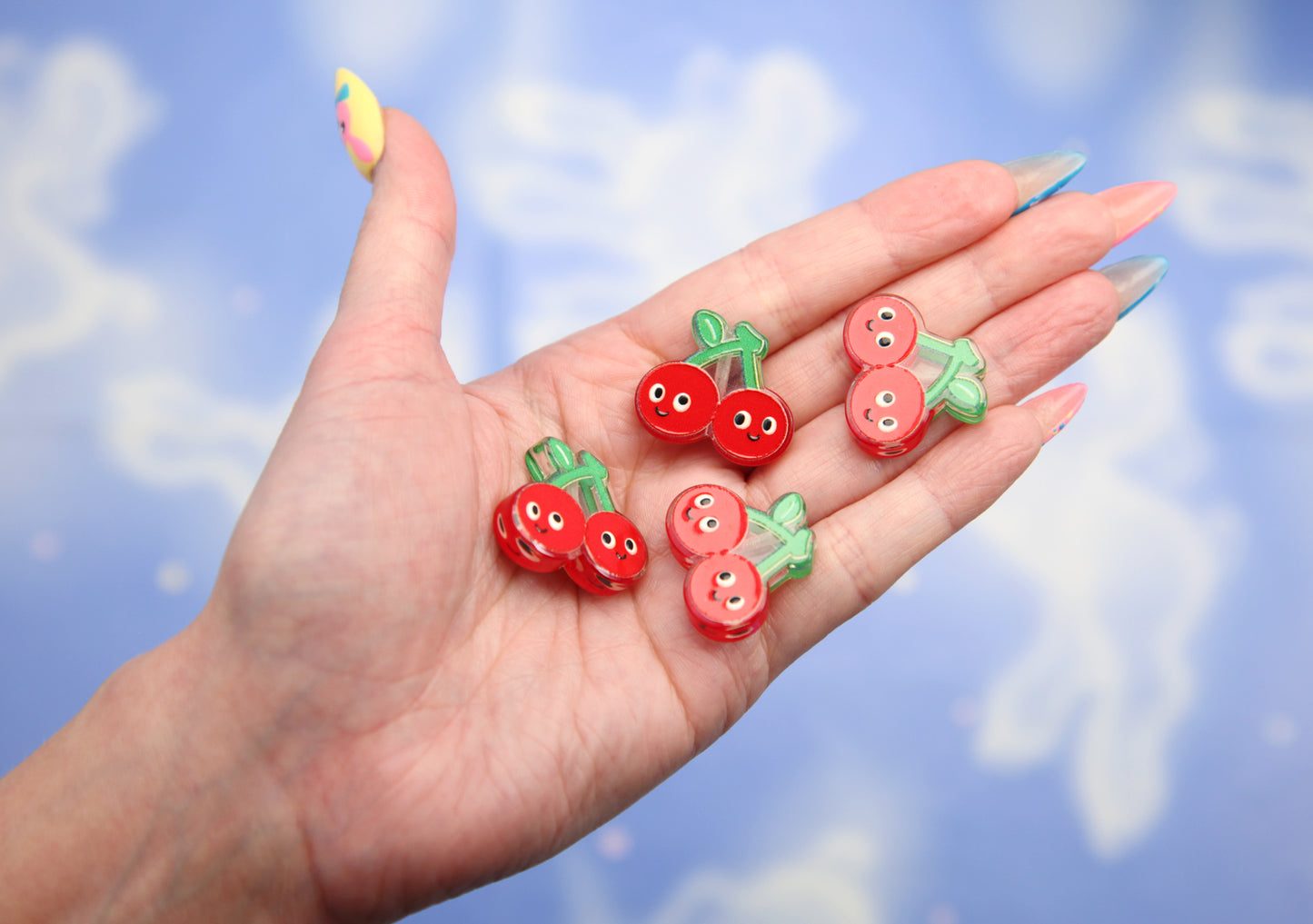 Cherry Beads - Adorable Smiling Cherries Acrylic Beads - 25mm Cute Red Happy Cherry Beads Acrylic or Resin Beads (8 pieces)