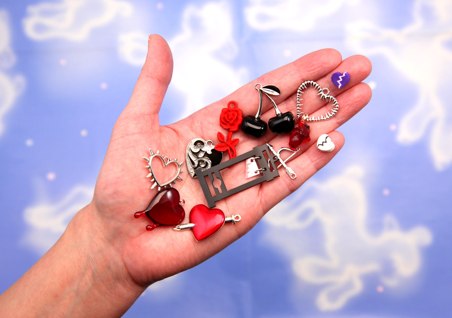 HEARTBREAK Dark Valentine's Day Charms and Beads Grab Bag - 25 to 100 pcs - Bead Soup - Mixed Lot Charms - for kandi, ispy, sensory, jewelry