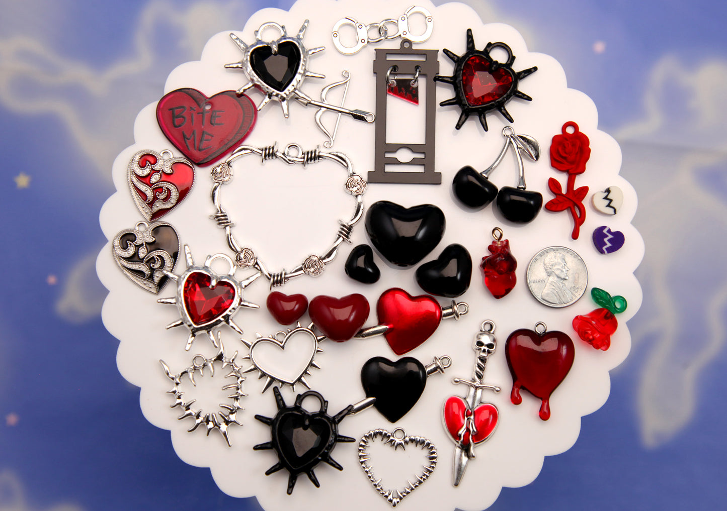 HEARTBREAK Dark Valentine's Day Charms and Beads Grab Bag - 25 to 100 pcs - Bead Soup - Mixed Lot Charms - for kandi, ispy, sensory, jewelry