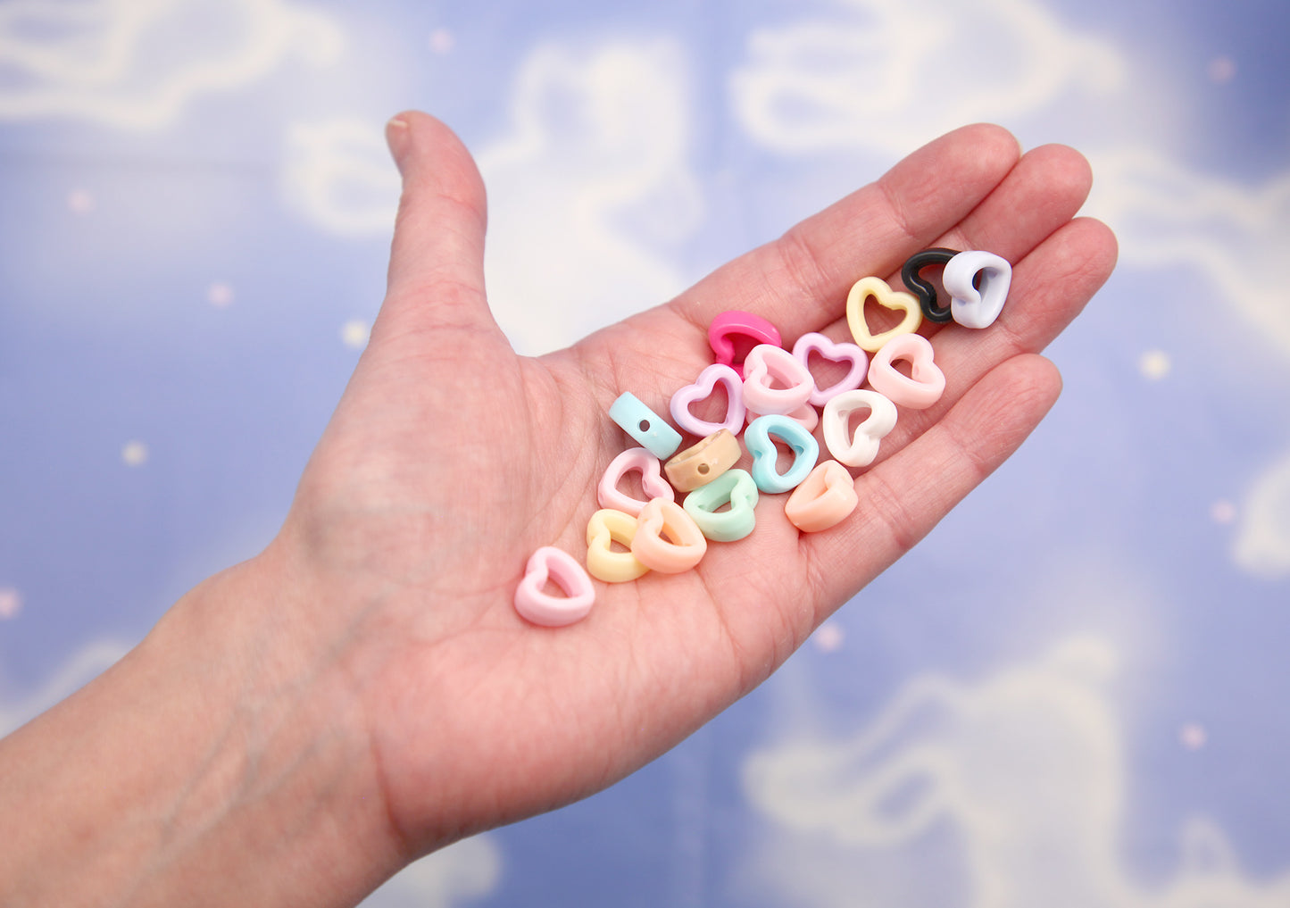 Small Hollow Outline Heart Beads - 80 pieces - 13mm Little Pastel Outline Hearts Acrylic or Resin Beads