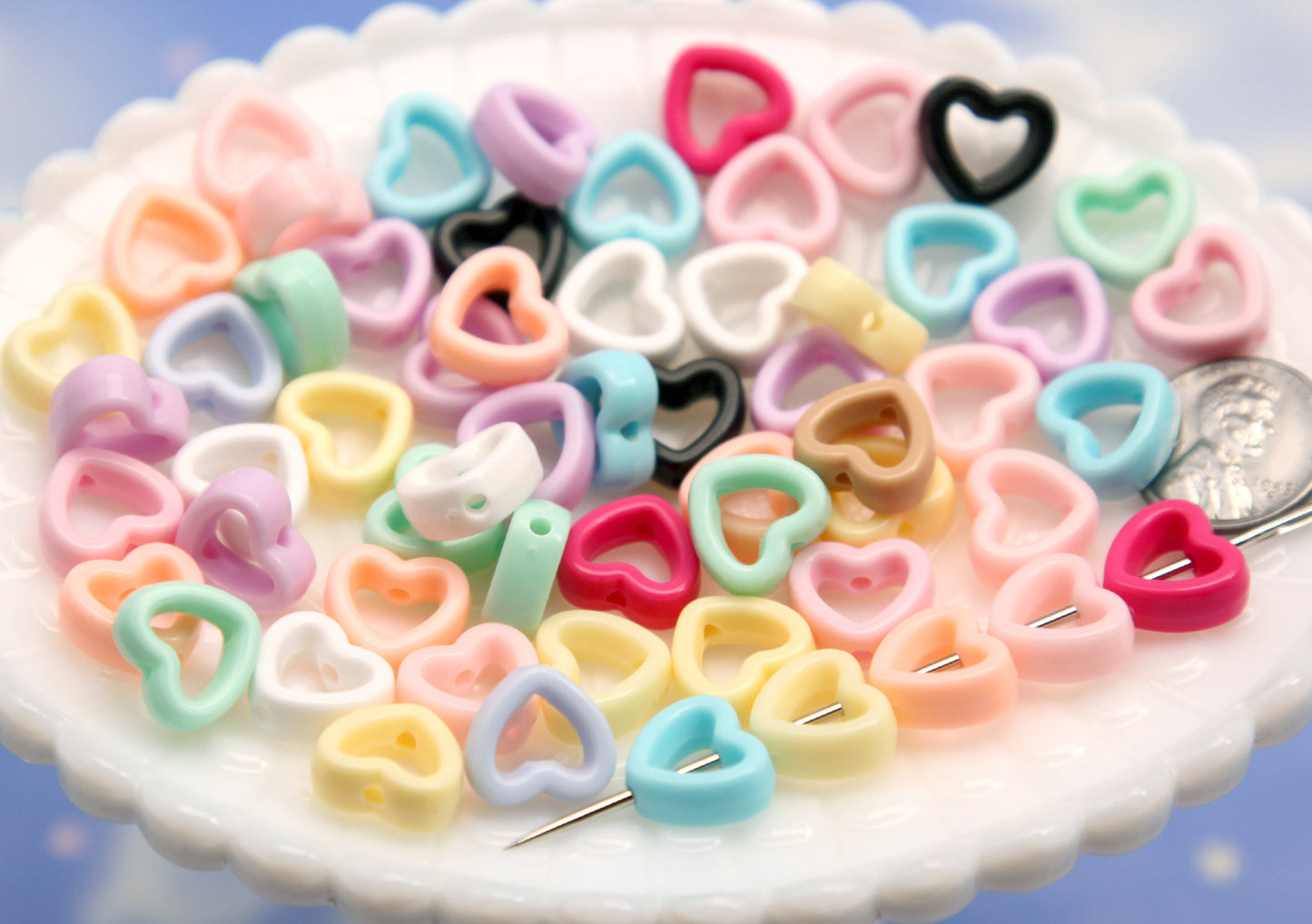 Small Hollow Outline Heart Beads - 80 pieces - 13mm Little Pastel Outline Hearts Acrylic or Resin Beads