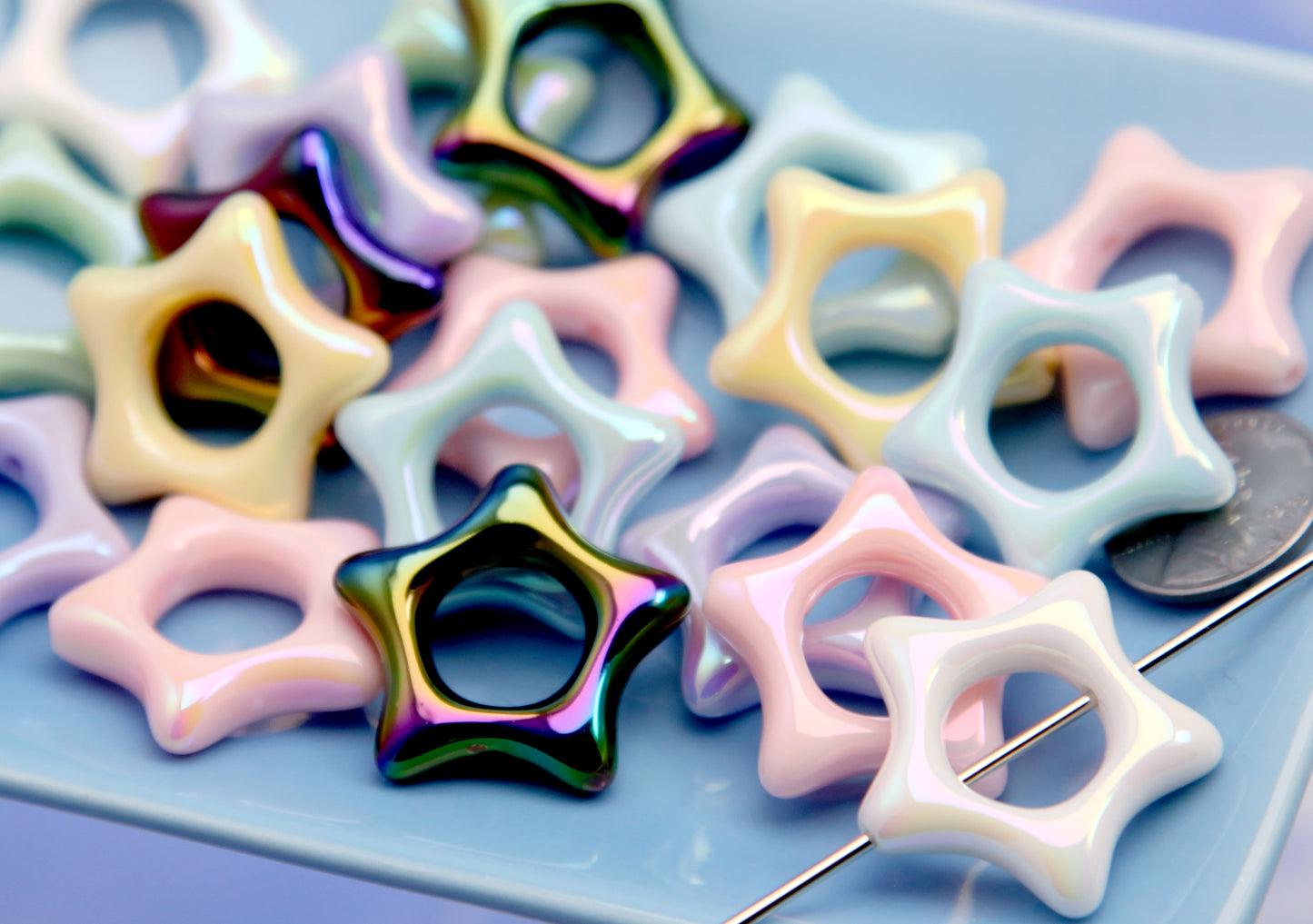 Large Hollow Star Beads - 27mm Beautiful AB Pastel Outline Star Acrylic or Resin Beads (14 pieces)