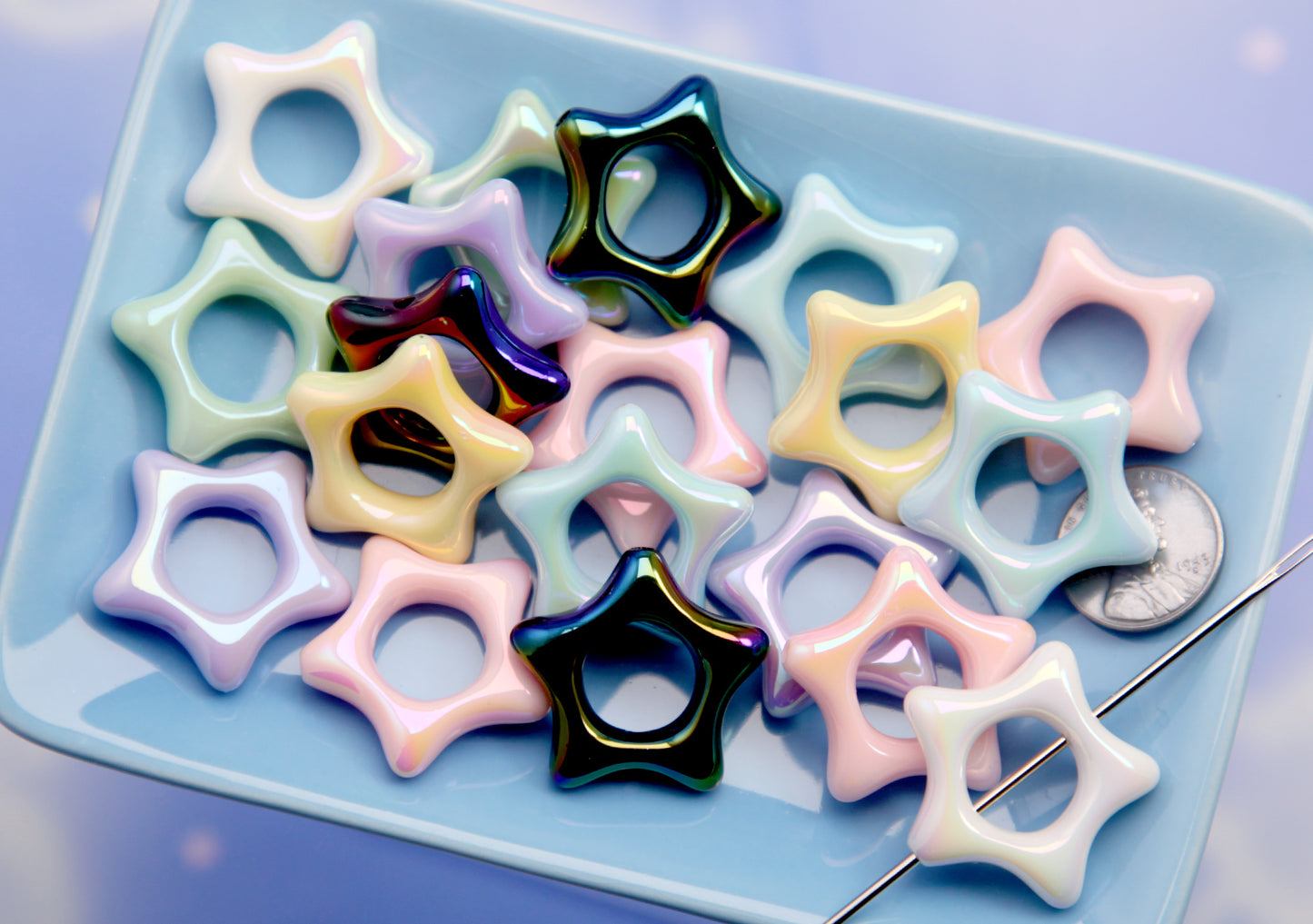 Large Hollow Star Beads - 27mm Beautiful AB Pastel Outline Star Acrylic or Resin Beads (14 pieces)