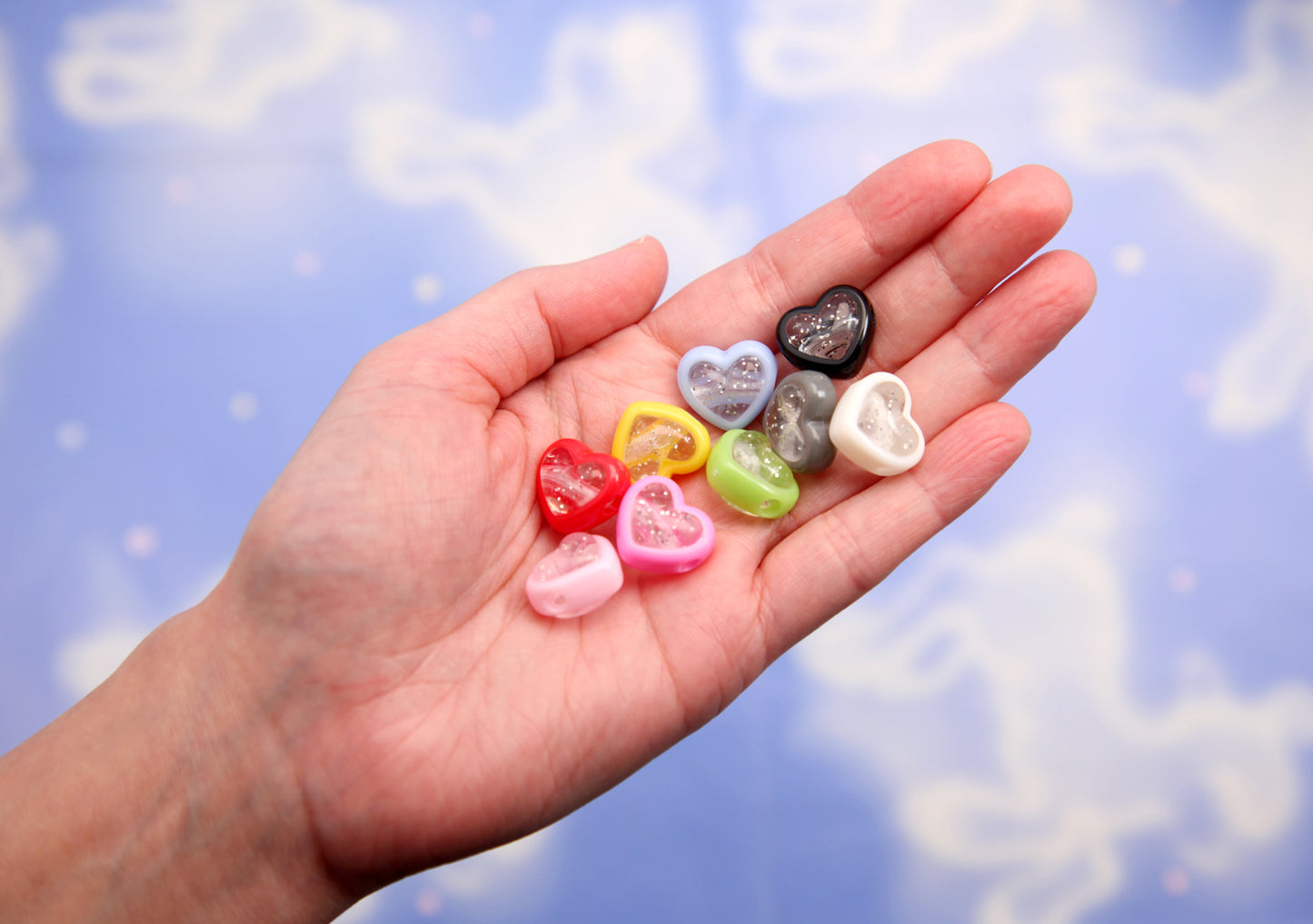 Heart Beads - 17mm Glitter Heart Bead Two Tone Clear Center Acrylic Double Heart Beads (27 pieces)