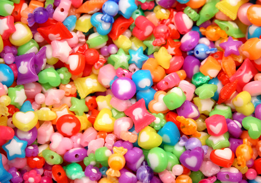 Acrylic Jelly Color Bead Grab Bag - Mixed Lot of Bright Plastic Beads - for kandi, ispy, sensory crafts, jewelry making - Approx 150 pcs