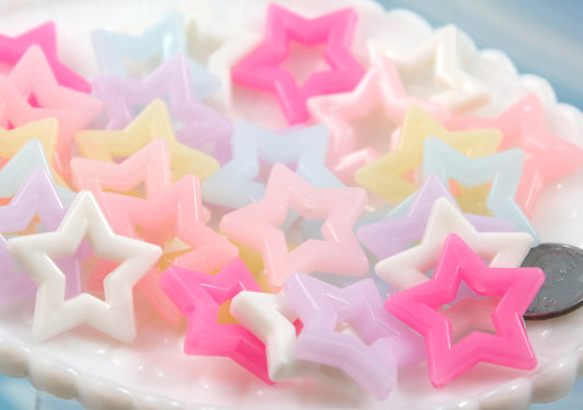 Star Beads - 27mm Milky Color Pastel Outline Star Chunky Acrylic or Resin Beads - 25 pcs set