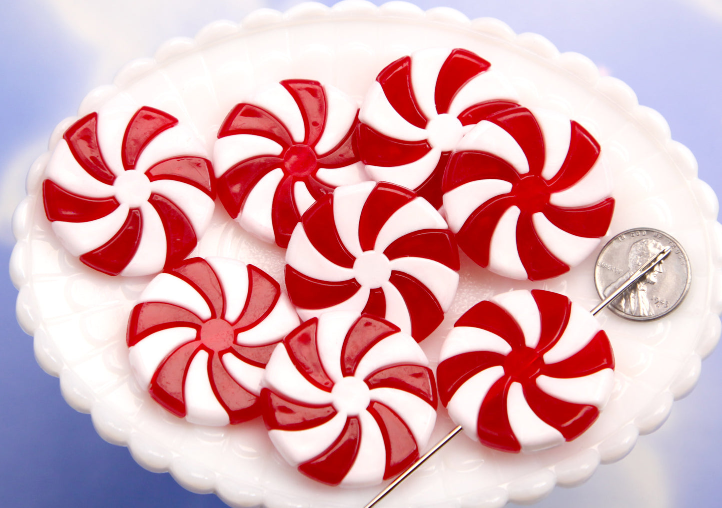 BIG Christmas Candy Beads - 35mm Large Peppermint Swirl Beads Holiday Candy Shape Chunky Acrylic or Resin Beads (8 pieces)