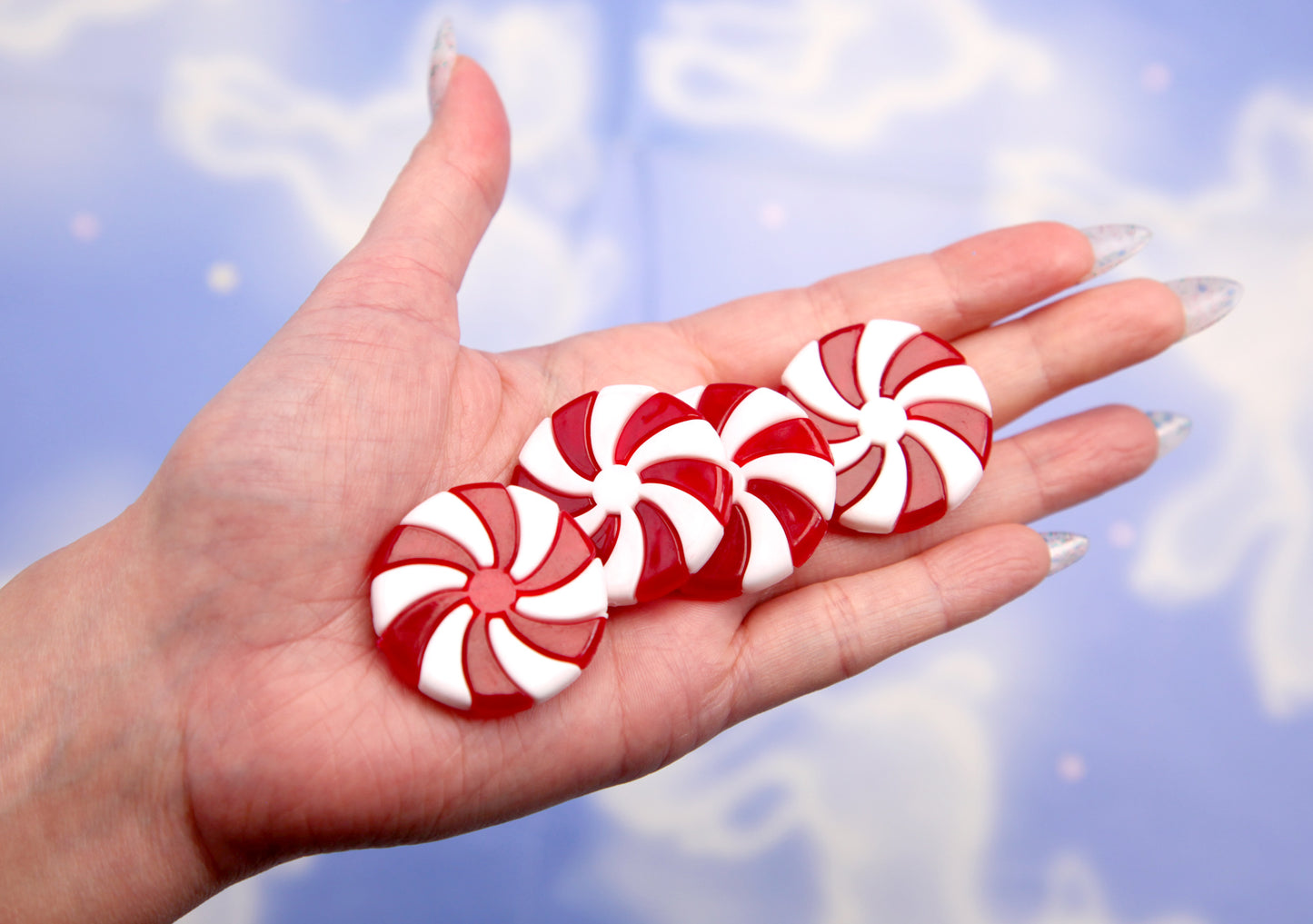 BIG Christmas Candy Beads - 35mm Large Peppermint Swirl Beads Holiday Candy Shape Chunky Acrylic or Resin Beads (8 pieces)