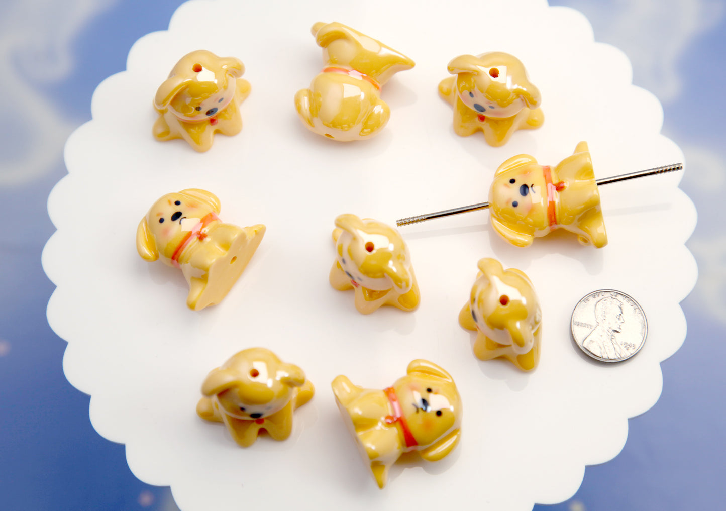 Cute Dog Beads - 25mm BIG Adorable Dog Bead Chunky Acrylic or Plastic Puppy Beads - 2 pieces