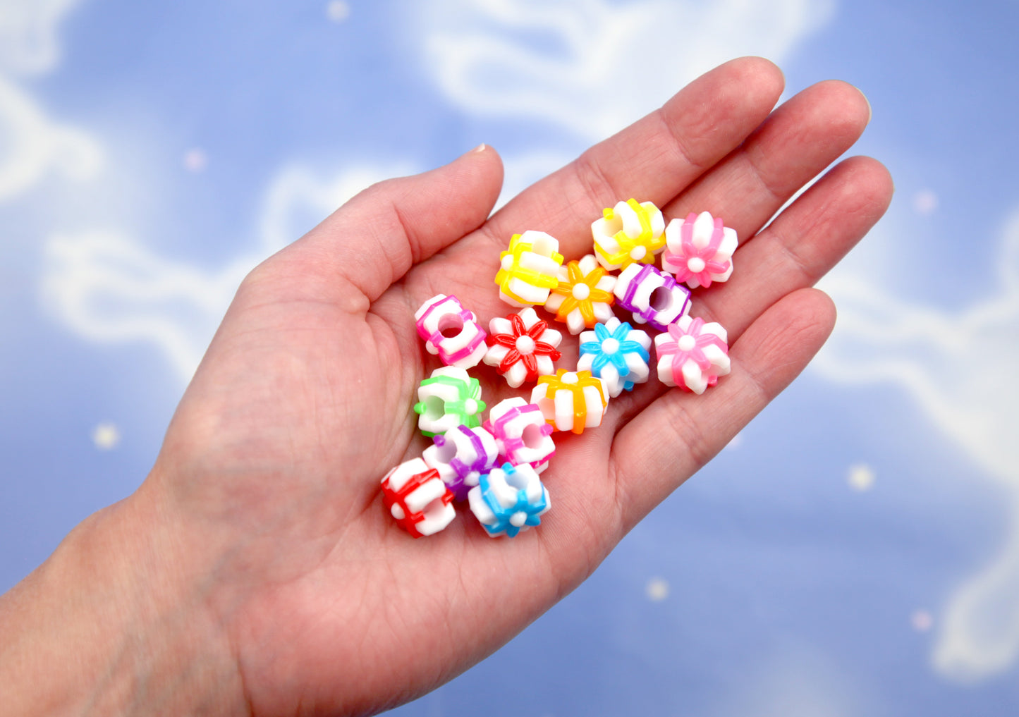 Large Hole Flower Beads (50 pcs) 17mm Super Bright Double Layer Flowers - Colorful Resin Flower Acrylic Beads