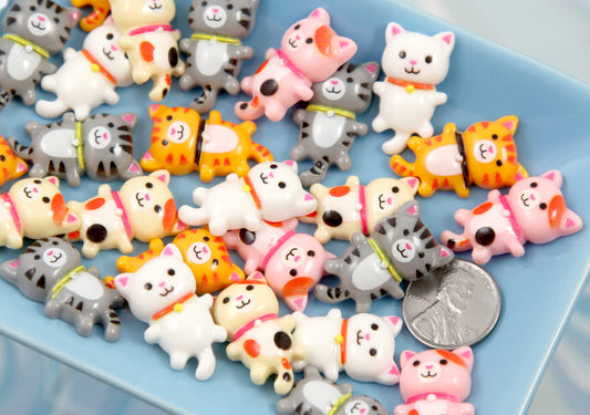 Kitty Cat Flat Backs - 10 pieces - 27mm Adorable Kittens Multicolor Resin Flatback Cabochons