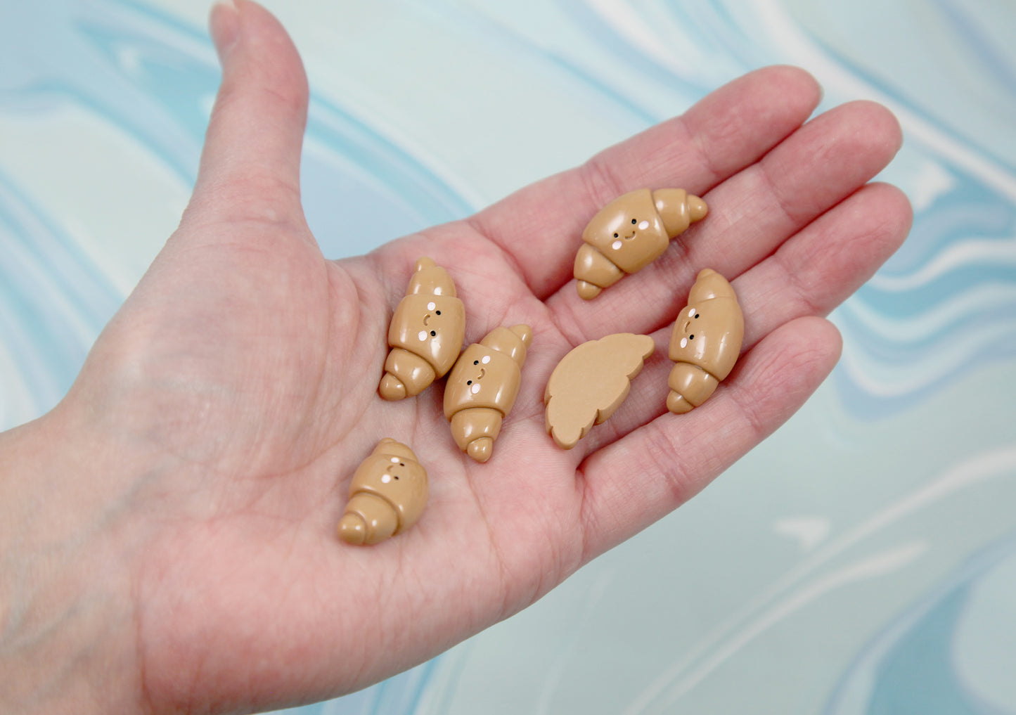 Cute Croissant Flat Backs - 12 pieces - 27mm Adorable Little Happy Bread Pastry with Face Resin Flatback Cabochons
