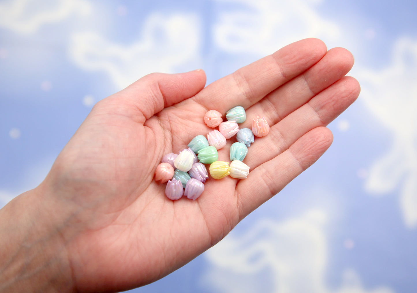 Tiny Tulip Beads - 100 pieces - 9mm Little AB Pastel Flower Shaped Beads - Cute Beads for Spring