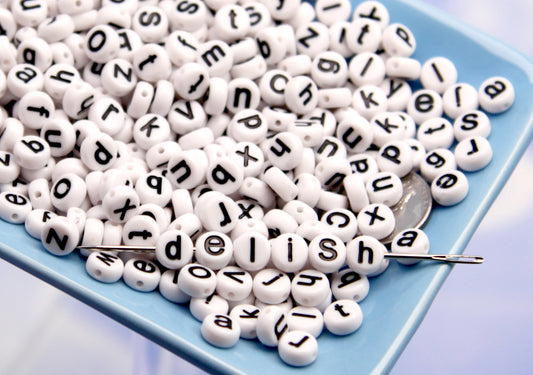 LOWER CASE Letter Beads - 7mm Little Round White Alphabet Lower Case Letters Acrylic or Resin Beads - 400 pc set