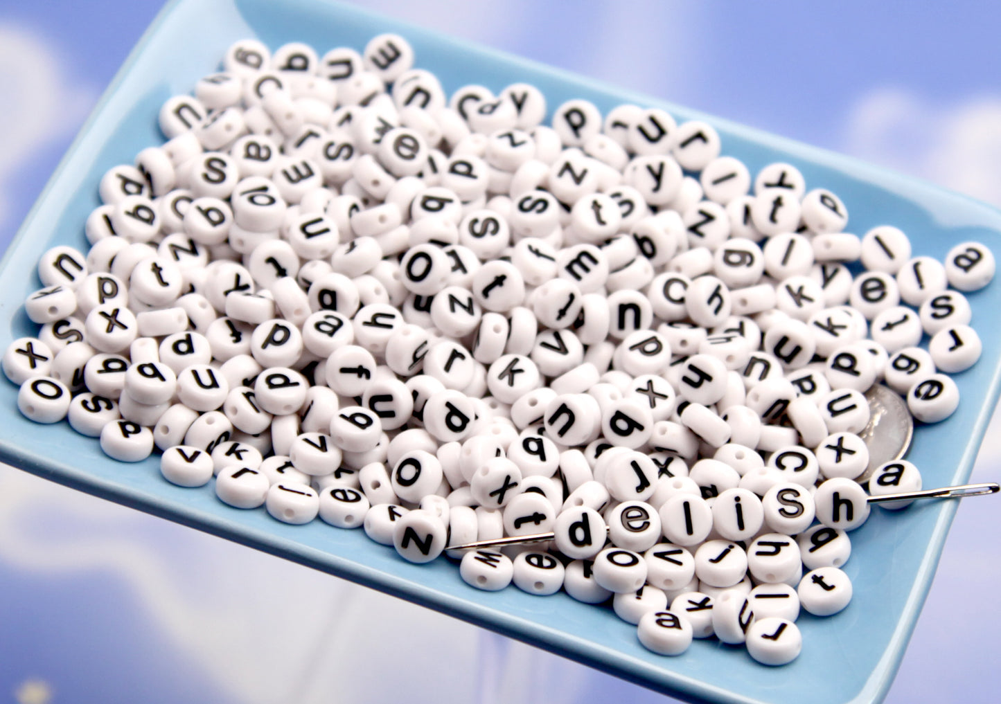 LOWER CASE Letter Beads - 7mm Little Round White Alphabet Lower Case Letters Acrylic or Resin Beads - 400 pc set
