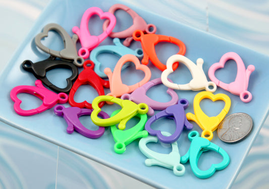Medium Heart Clasp - 20 pieces - 30mm Heart Shaped Plastic Clasp or Keychain Clip