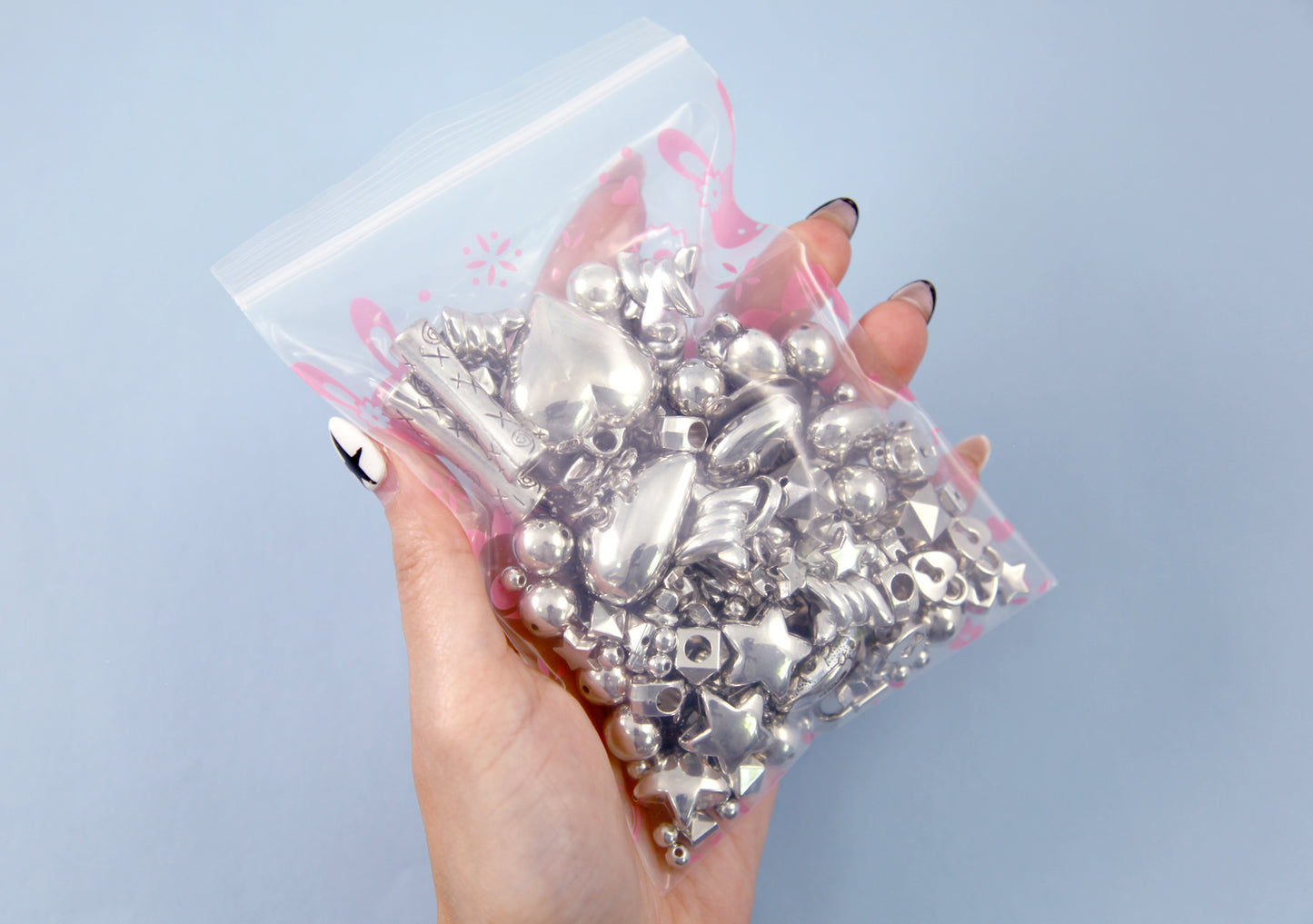 Metallic Silver Bead Grab Bag - Electroplated Silver - Mixed Lot - great for kandi, ispy, sensory crafts, jewelry making - Over 200 pcs