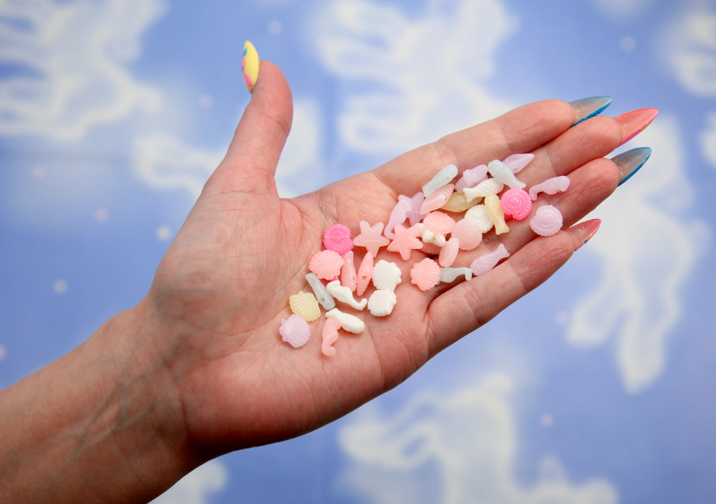 Milky Color Sea Life Beads (150 pcs) Seashore Mix Small Pastel Mermaid Acrylic or Resin Beads - Shells, Seahorse and Starfish