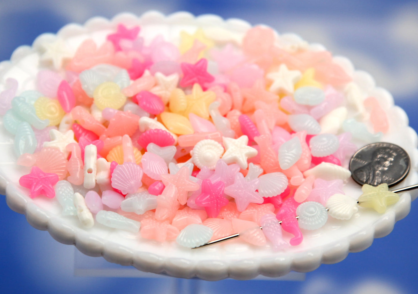 Milky Color Sea Life Beads (150 pcs) Seashore Mix Small Pastel Mermaid Acrylic or Resin Beads - Shells, Seahorse and Starfish