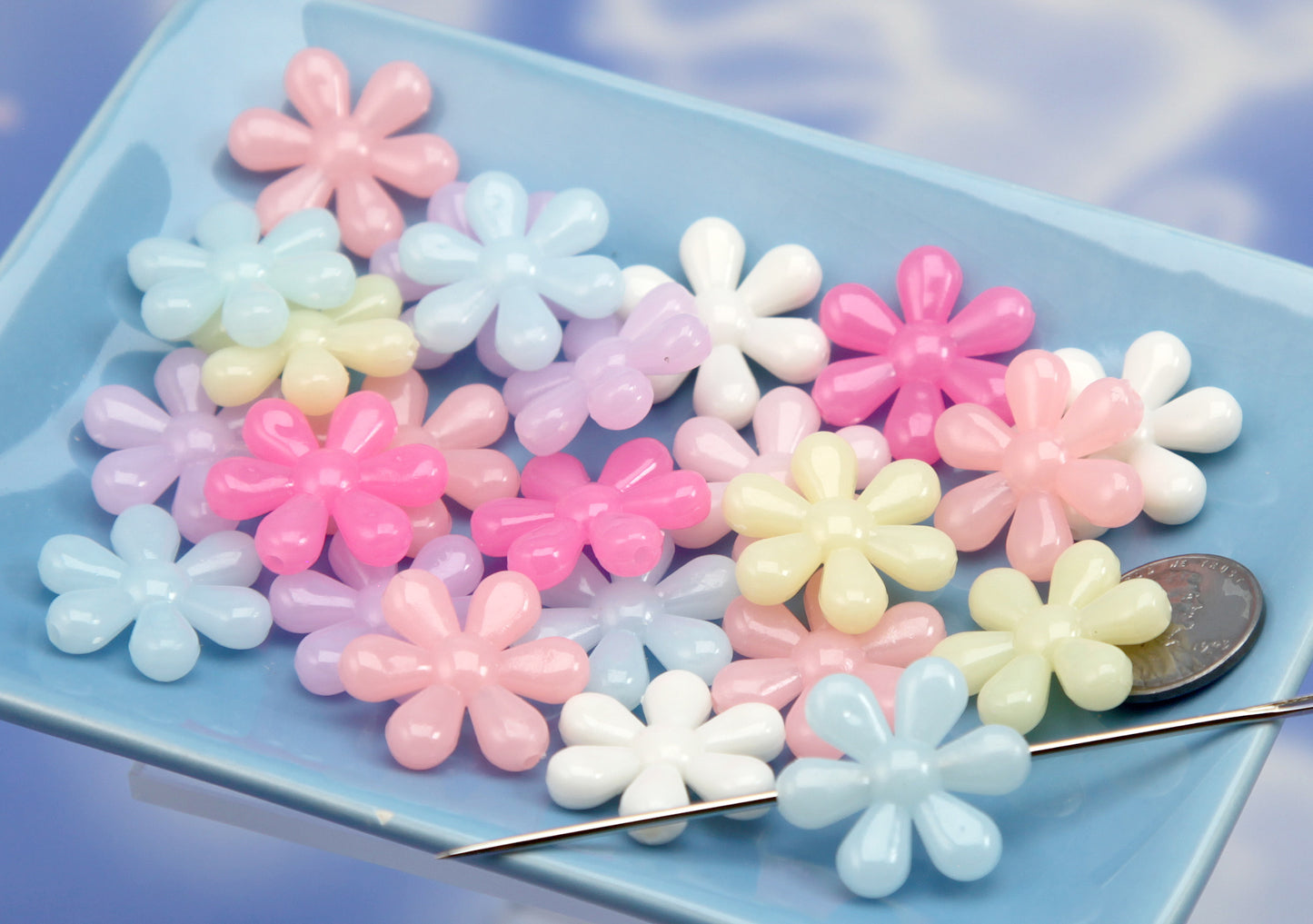 Milky Color Large Flower Beads - 50 pieces - 23mm Jelly Color Retro Flower Bead Plastic Acrylic or Plastic Beads
