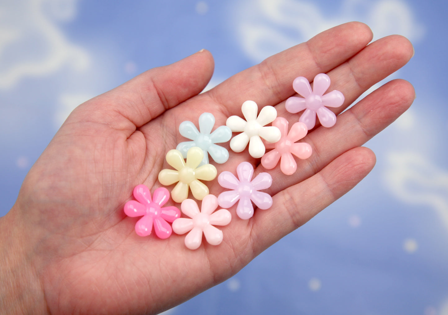 Milky Color Large Flower Beads - 50 pieces - 23mm Jelly Color Retro Flower Bead Plastic Acrylic or Plastic Beads