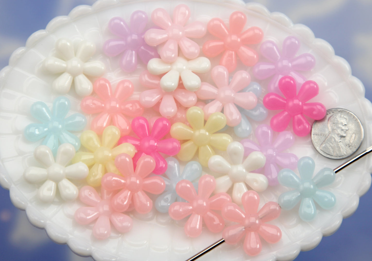 Milky Color Large Flower Beads - 50 pieces - 23mm Jelly Color Retro Flower Bead Plastic Acrylic or Plastic Beads
