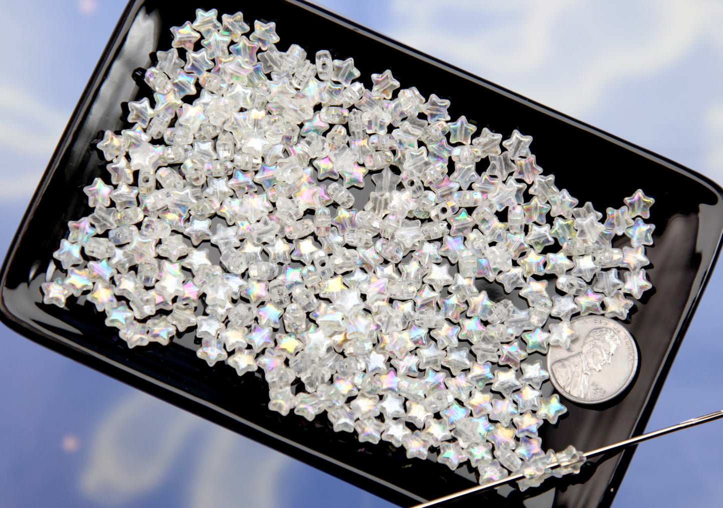 TINY AB Clear Star Beads - 500 pcs - 6mm Super Small Star Bead - Iridescent Plated Plastic Spacer Beads, Easily make any kind of jewelry