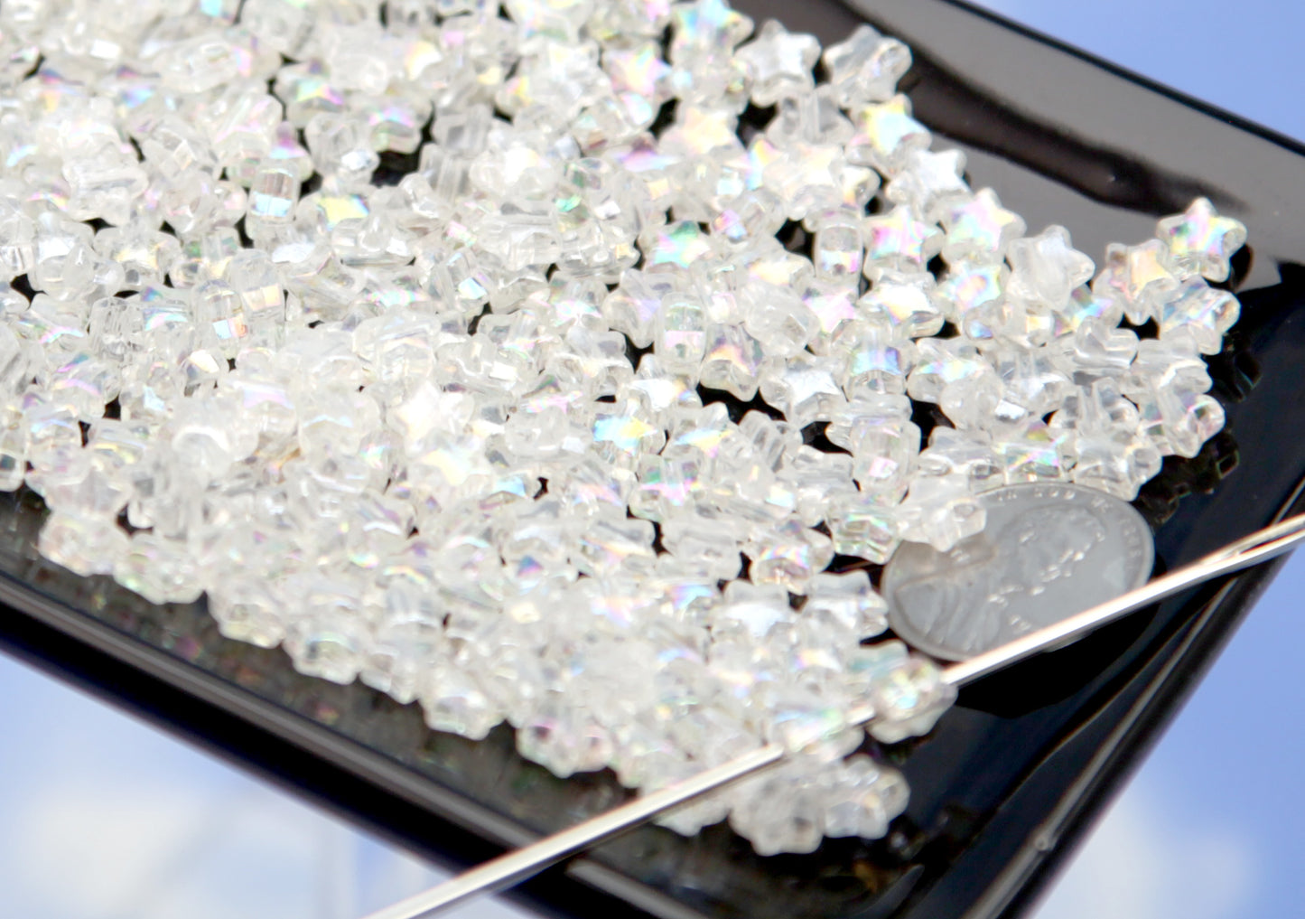 TINY AB Clear Star Beads - 500 pcs - 6mm Super Small Star Bead - Iridescent Plated Plastic Spacer Beads, Easily make any kind of jewelry
