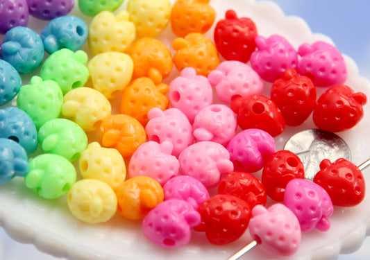 Strawberry Beads - 50 pcs - 17mm Bright Color Strawberry Acrylic Beads - Small Kawaii Strawberry Shape Resin or Plastic Beads
