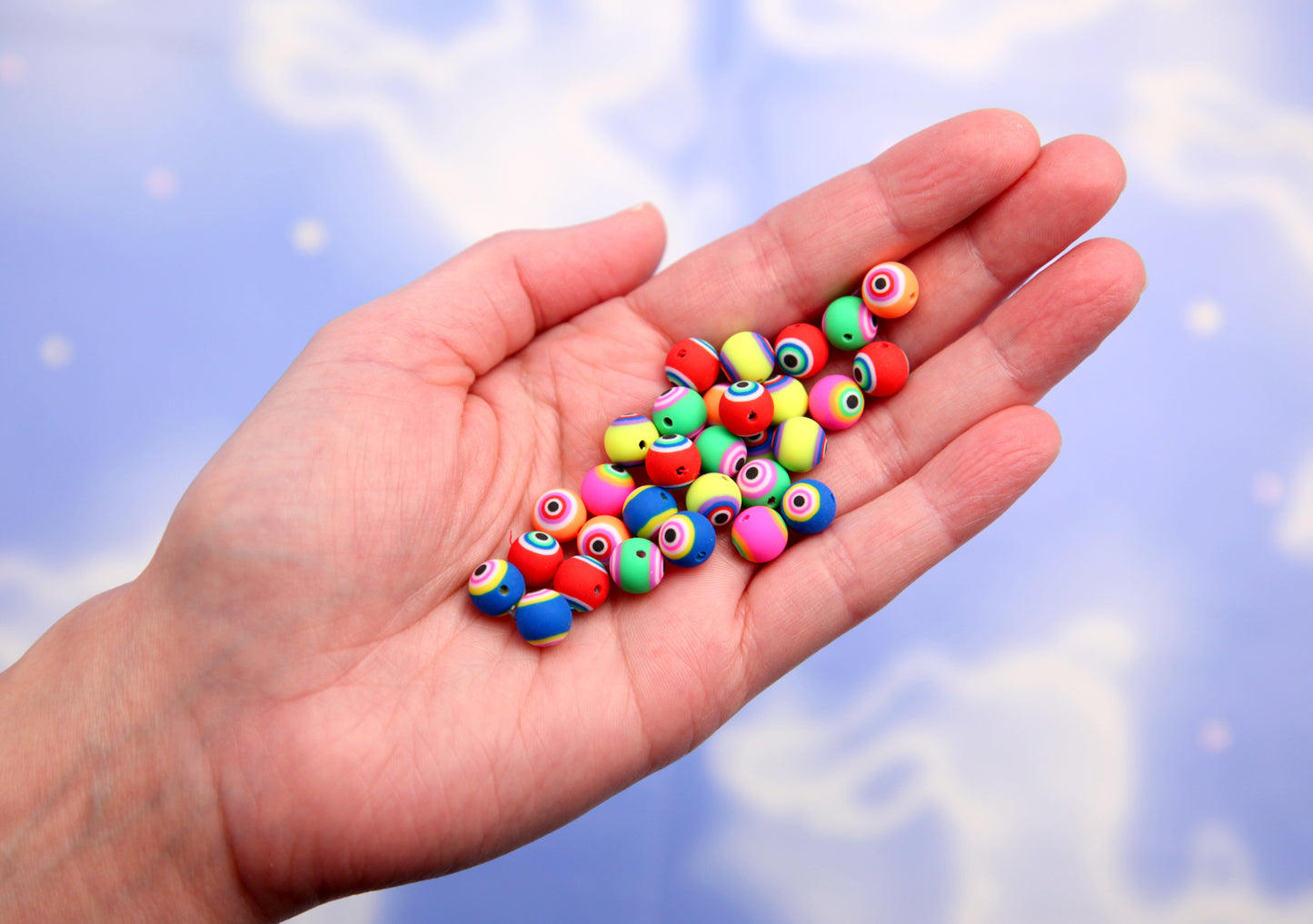 Eye Beads - 60 pieces - Super Bright Neon Striped Eye Fimo or Polymer Clay Bead