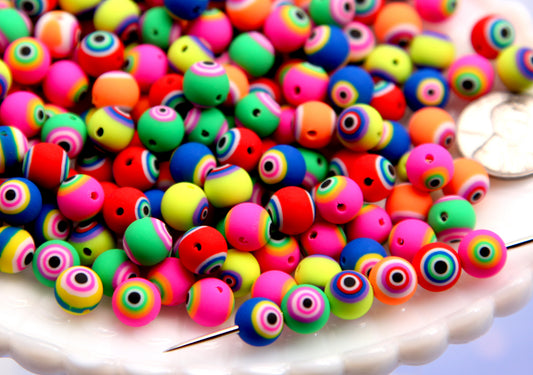 Eye Beads - 60 pieces - Super Bright Neon Striped Eye Fimo or Polymer Clay Bead