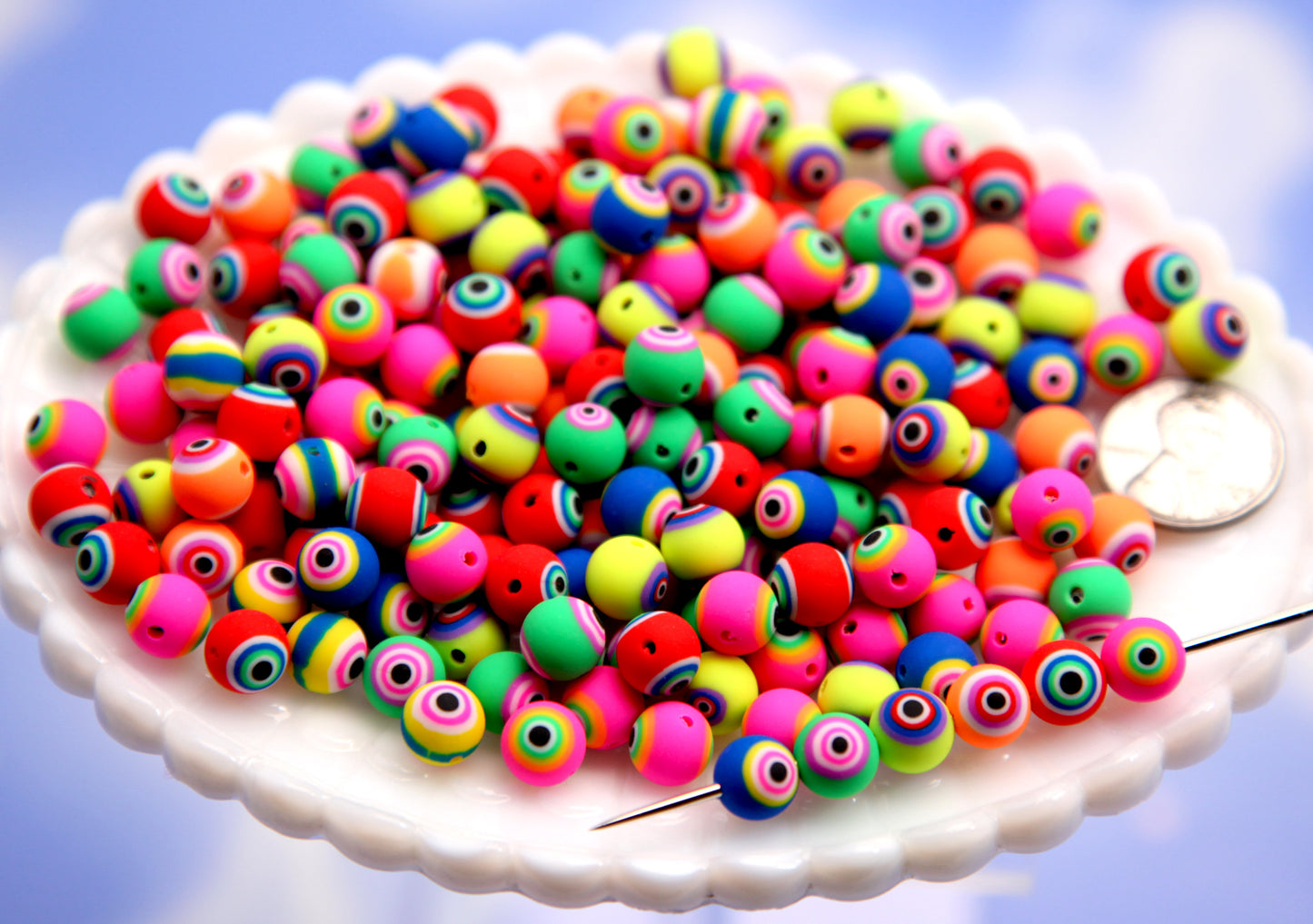 Eye Beads - 60 pieces - Super Bright Neon Striped Eye Fimo or Polymer Clay Bead