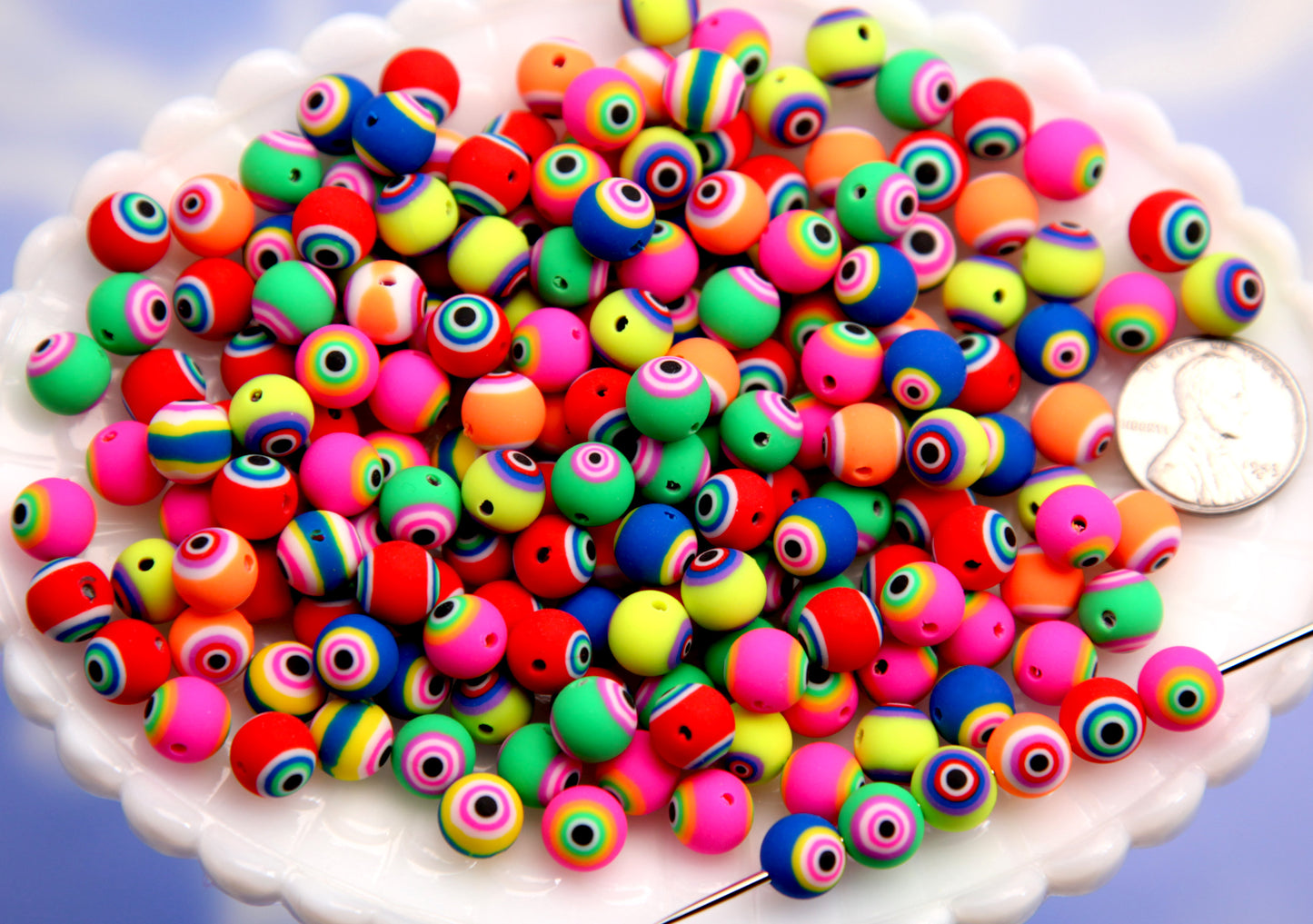 Eye Beads - 60 pieces - Super Bright Neon Striped Eye Fimo or Polymer Clay Bead