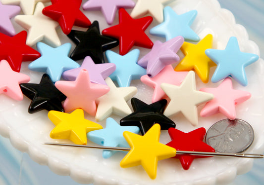 Star Beads - 21 pieces - 20mm Large Classic Star Acrylic or Resin Bead - Super High Quality