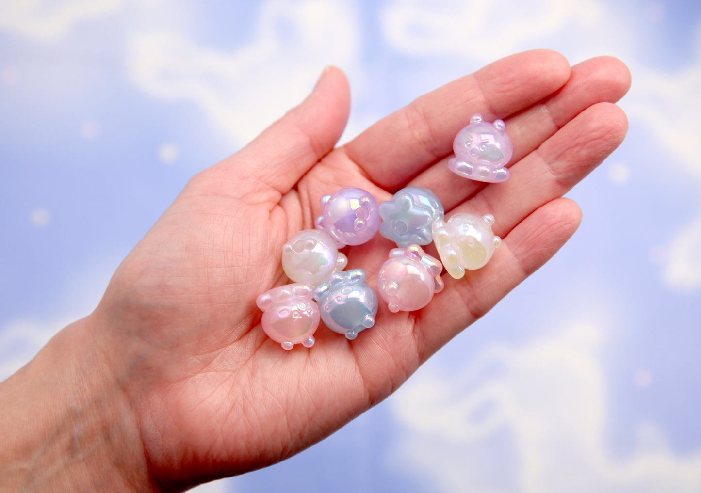 Cute Pastel Beads - 17mm Blue Purple Pink and White Shimmer Octopus Beads - Ocean Life or Jellyfish Acrylic or Plastic Beads (8 pieces)