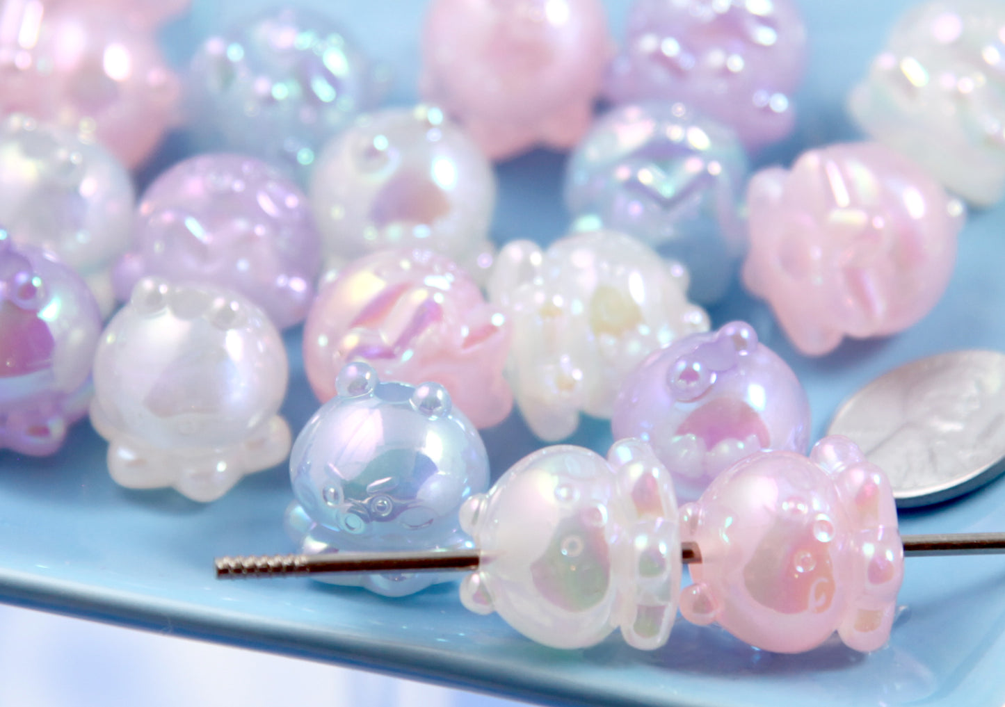 Cute Pastel Beads - 17mm Blue Purple Pink and White Shimmer Octopus Beads - Ocean Life or Jellyfish Acrylic or Plastic Beads (8 pieces)