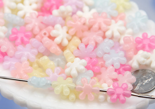 Milky Color Small Flower Beads - 85 pieces - 15mm Jelly Color Splat Flower Bead Plastic Acrylic or Plastic Beads