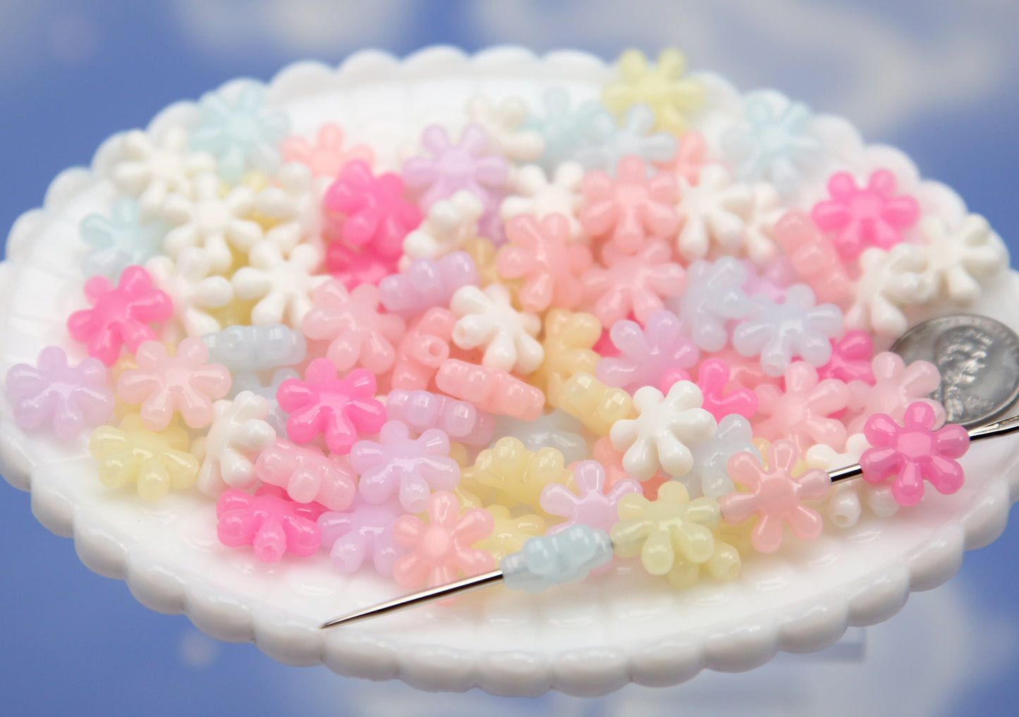 Milky Color Small Flower Beads - 85 pieces - 15mm Jelly Color Splat Flower Bead Plastic Acrylic or Plastic Beads