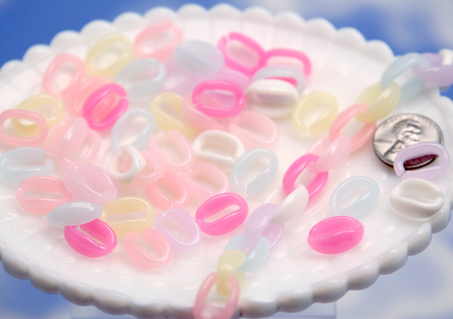 Milky Color Chain Links - 100 pieces - 15mm Small Jelly Pastel Color Plastic or Acrylic Chain Links - Snap together