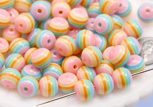 Colorful Resin Beads - 12mm Pastel Stripe Resin Beads - Super High Quality - 40 pcs set