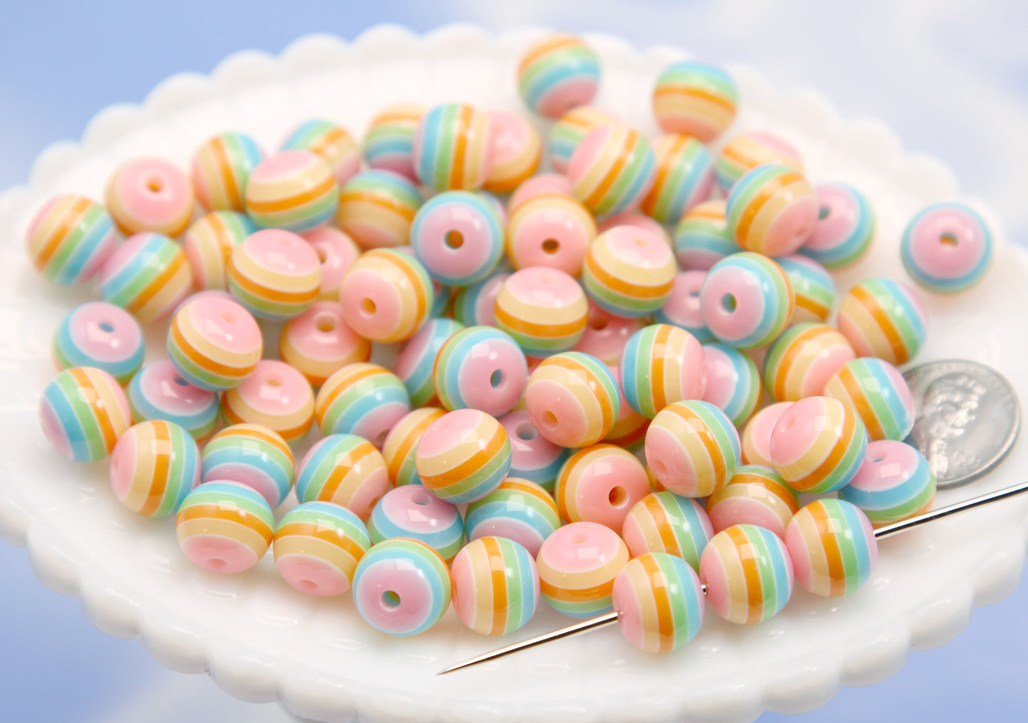 Colorful Resin Beads - 12mm Pastel Stripe Resin Beads - Super High Quality - 40 pcs set