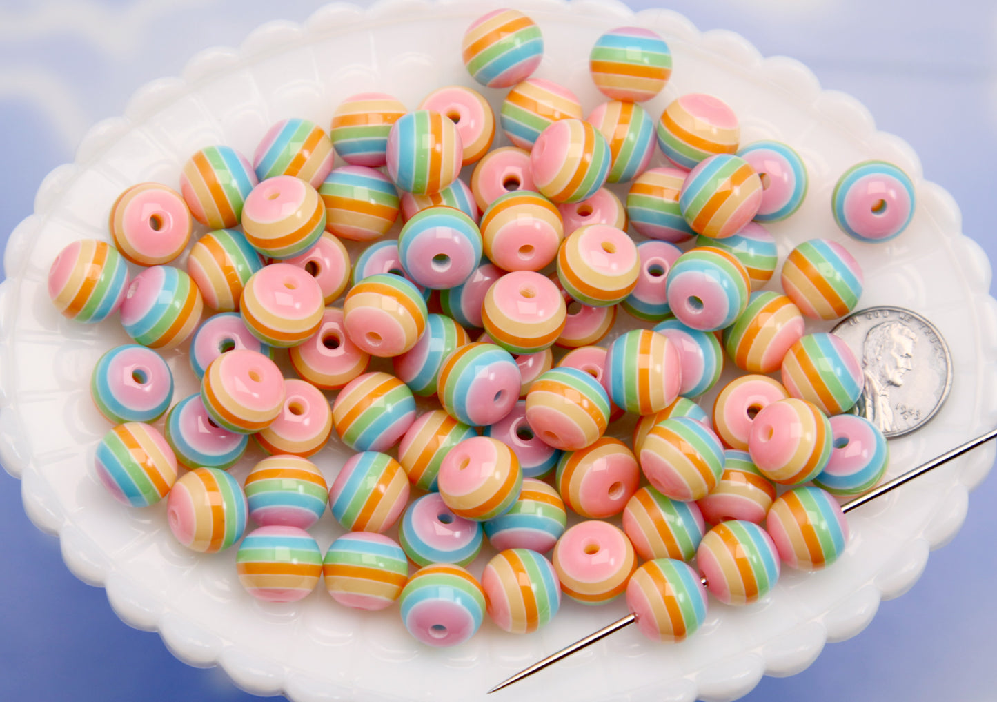 Colorful Resin Beads - 12mm Pastel Stripe Resin Beads - Super High Quality - 40 pcs set