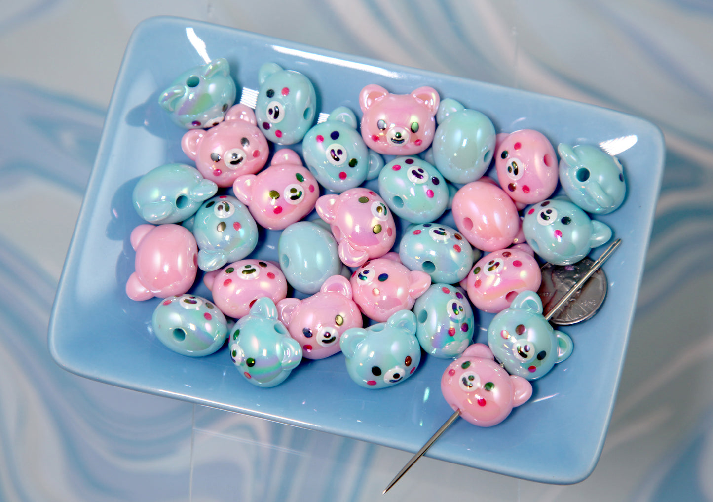 Cute Bear Beads - 20mm AB Pink and Blue Bears Resin or Acrylic Beads (8 pieces)