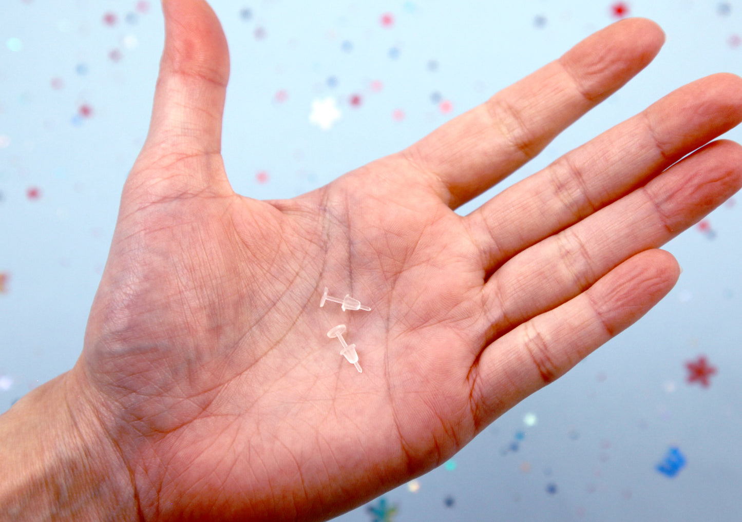 Blank Earrings - 200 pieces - 14mm Clear Plastic Earring Posts - Allergy Free - with 5mm Glue Pads